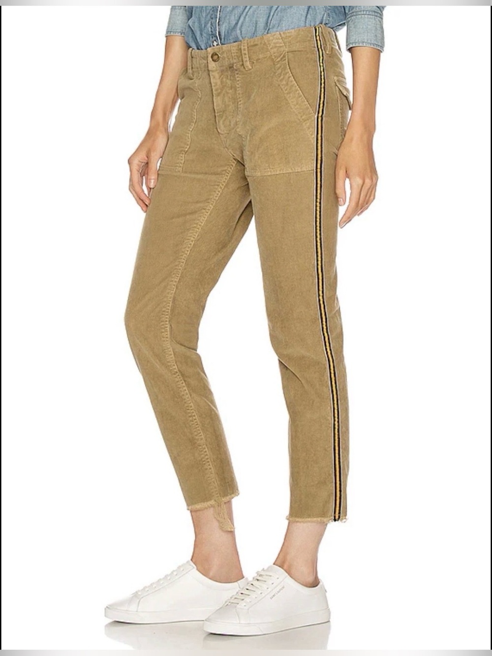 Nili Lotan Jenna Corduroy Tuxedo Stripe Cropped Pants Tan 10